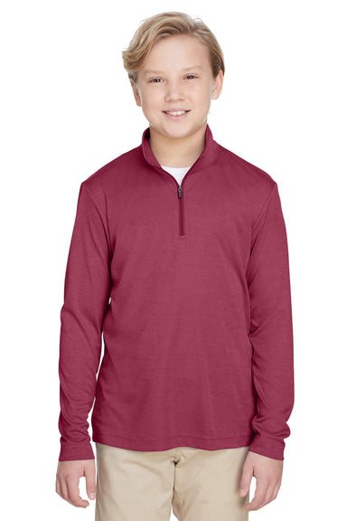 Team 365 TT31HY Youth Zone Sonic Performance Moisture Wicking 1/4 Zip Sweatshirt Heather Maroon Model Front