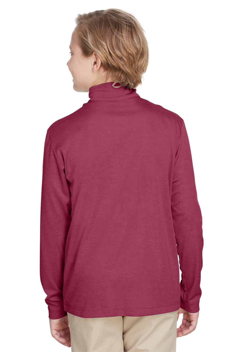 Team 365 TT31HY Youth Zone Sonic Performance Moisture Wicking 1/4 Zip Sweatshirt Heather Maroon Model Back