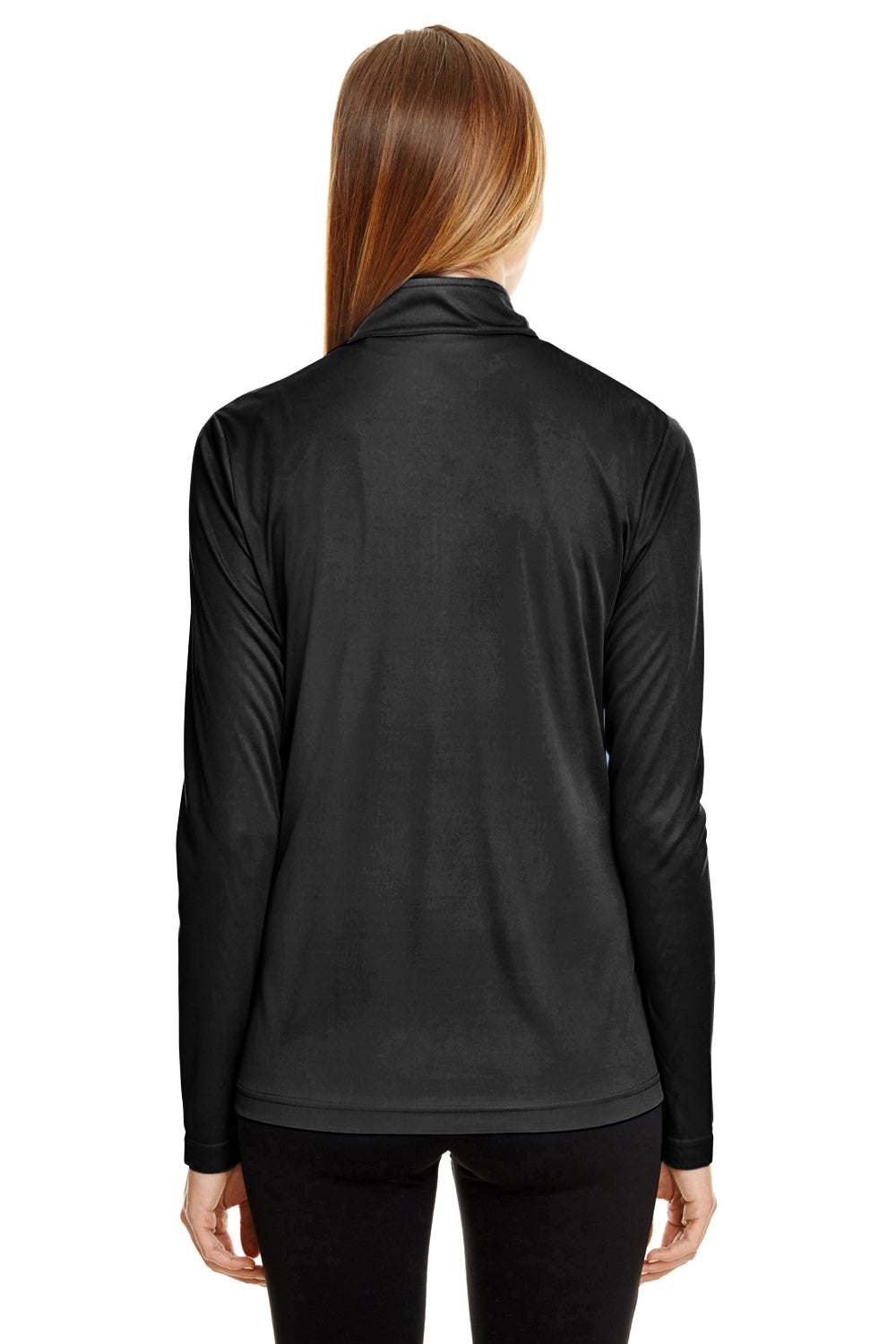 Team 365 TT31W Womens Zone Performance Moisture Wicking 1/4 Zip Sweatshirt Black Model Back