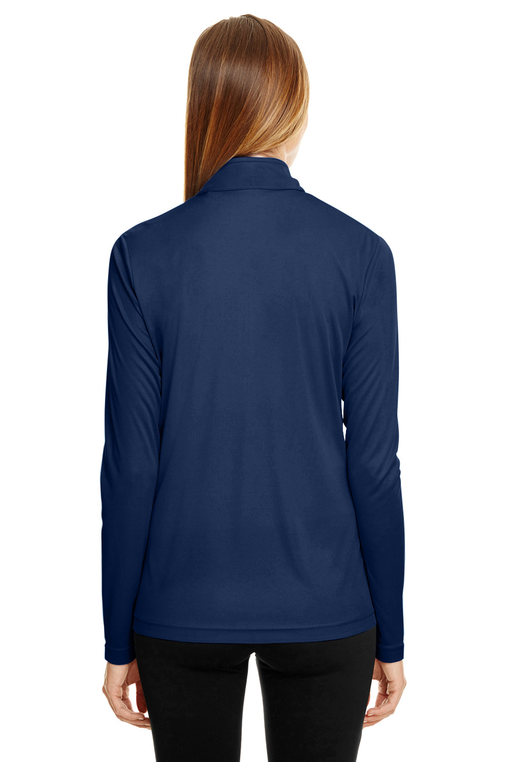 Team 365 TT31W Womens Zone Performance Moisture Wicking 1/4 Zip Sweatshirt Dark Navy Blue Model Back