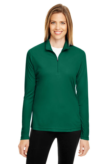 Team 365 TT31W Womens Zone Performance Moisture Wicking 1/4 Zip Sweatshirt Forest Green Model Front