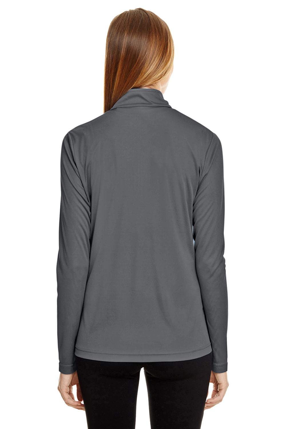 Team 365 TT31W Womens Zone Performance Moisture Wicking 1/4 Zip Sweatshirt Graphite Grey Model Back