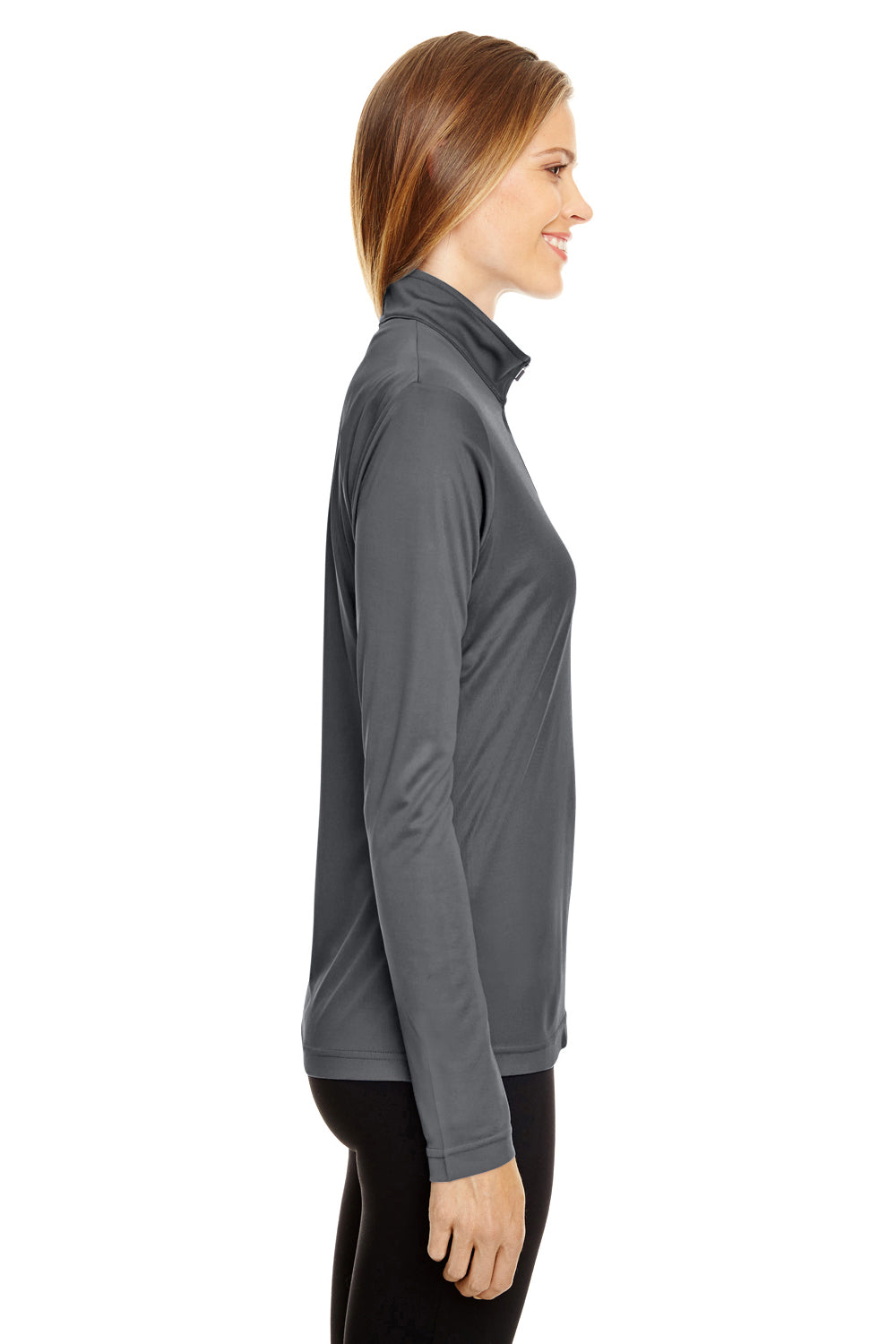 Team 365 TT31W Womens Zone Performance Moisture Wicking 1/4 Zip Sweatshirt Graphite Grey Model Side