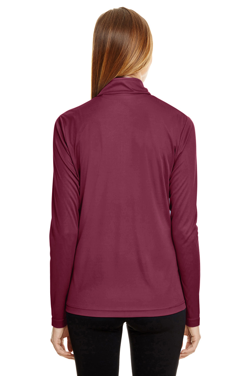 Team 365 TT31W Womens Zone Performance Moisture Wicking 1/4 Zip Sweatshirt Maroon Model Back