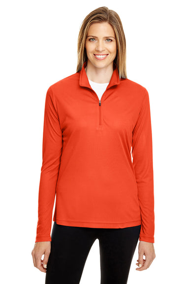 Team 365 TT31W Womens Zone Performance Moisture Wicking 1/4 Zip Sweatshirt Orange Model Front