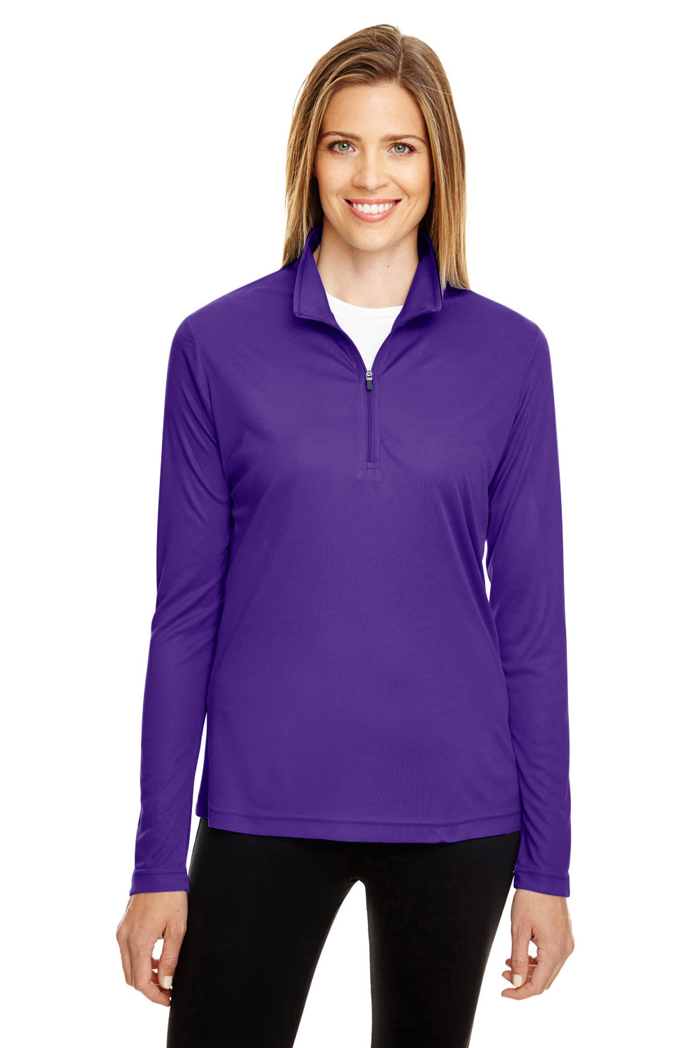 Team 365 TT31W Womens Zone Performance Moisture Wicking 1/4 Zip Sweatshirt Purple Model Front