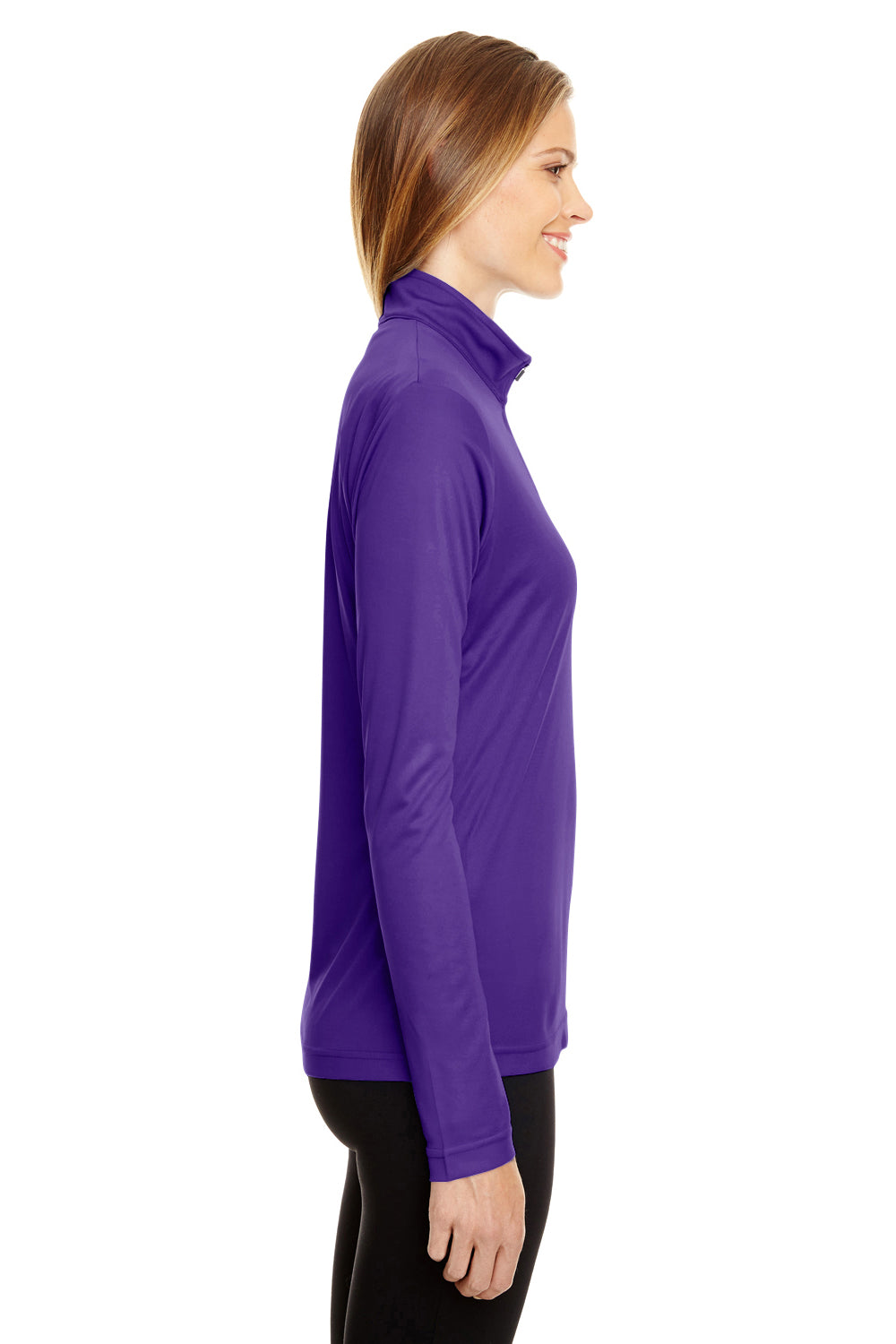 Team 365 TT31W Womens Zone Performance Moisture Wicking 1/4 Zip Sweatshirt Purple Model Side