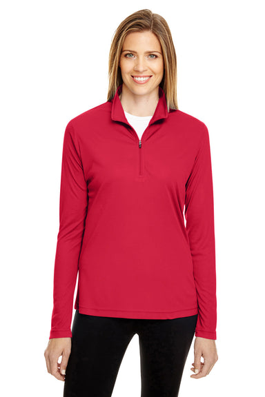 Team 365 TT31W Womens Zone Performance Moisture Wicking 1/4 Zip Sweatshirt Red Model Front