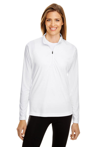 Team 365 TT31W Womens Zone Performance Moisture Wicking 1/4 Zip Sweatshirt White Model Front