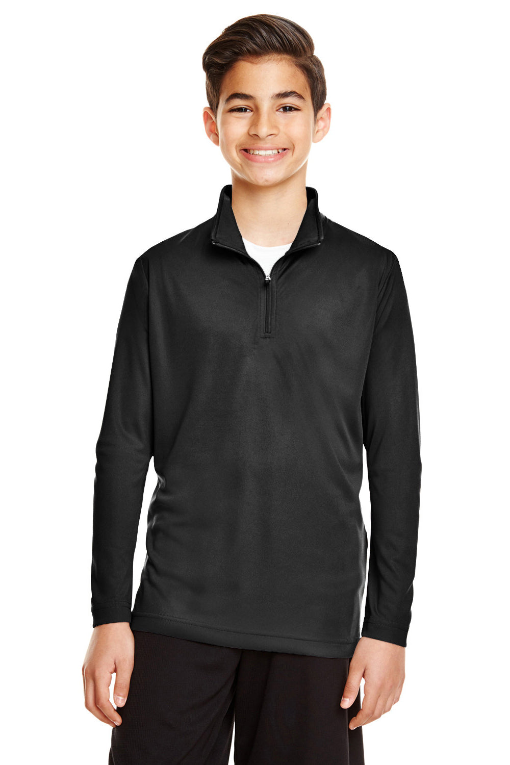 Team 365 TT31Y Youth Zone Performance Moisture Wicking 1/4 Zip Sweatshirt Black Model Front