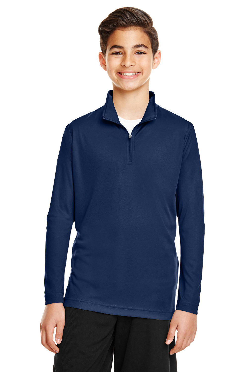 Team 365 TT31Y Youth Zone Performance Moisture Wicking 1/4 Zip Sweatshirt Dark Navy Blue Model Front