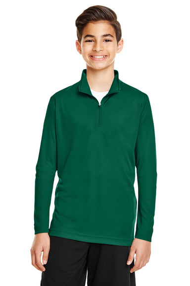 Team 365 TT31Y Youth Zone Performance Moisture Wicking 1/4 Zip Sweatshirt Forest Green Model Front