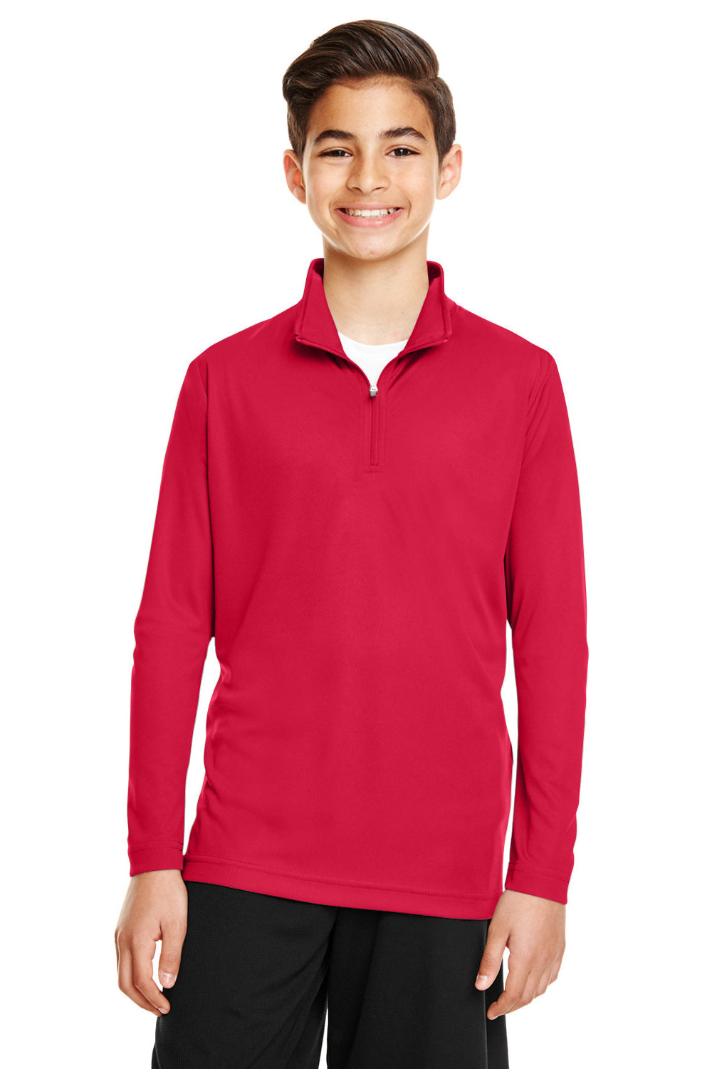 Team 365 TT31Y Youth Zone Performance Moisture Wicking 1/4 Zip Sweatshirt Red Model Front