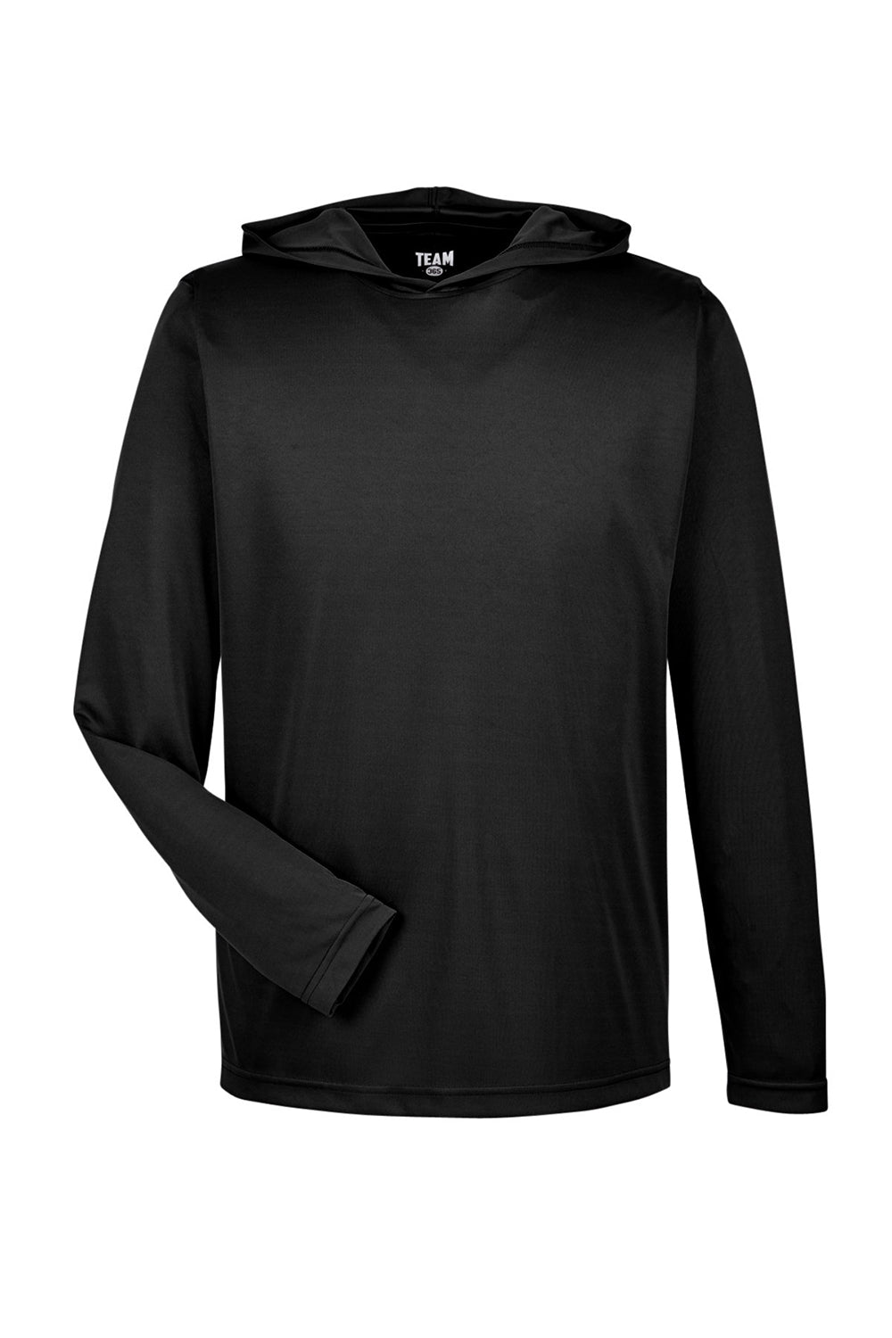 Team 365 TT41 Mens Zone Performance Moisture Wicking Long Sleeve Hooded T-Shirt Hoodie Black Flat Front