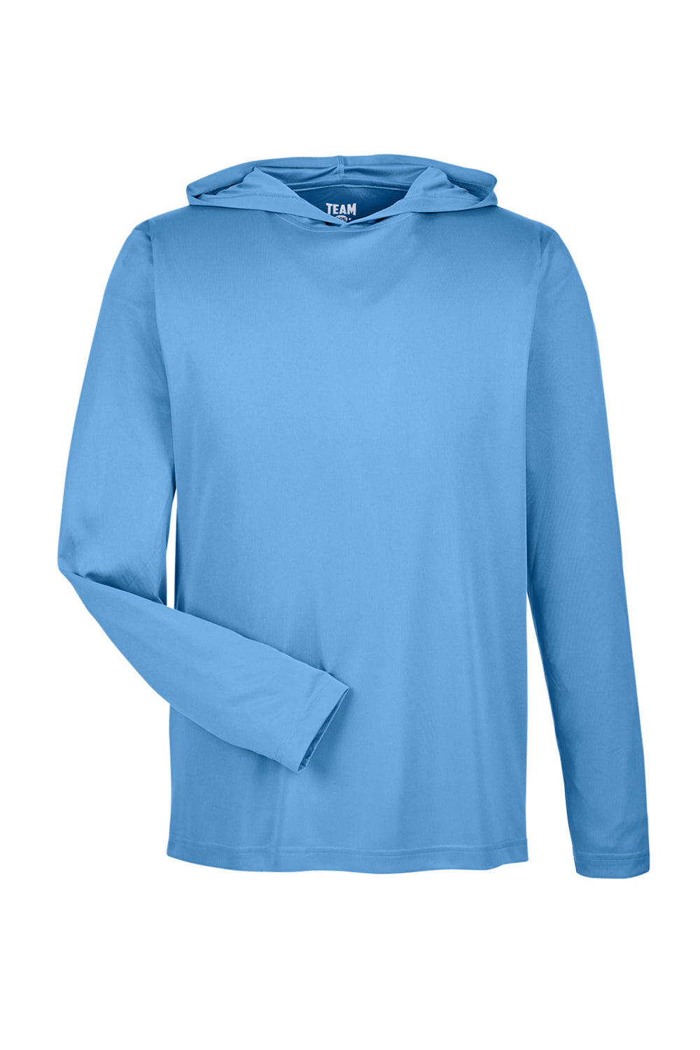 Team 365 TT41 Mens Zone Performance Moisture Wicking Long Sleeve Hooded T-Shirt Hoodie Light Blue Flat Front