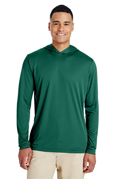 Team 365 TT41 Mens Zone Performance Moisture Wicking Long Sleeve Hooded T-Shirt Hoodie Forest Green Model Front