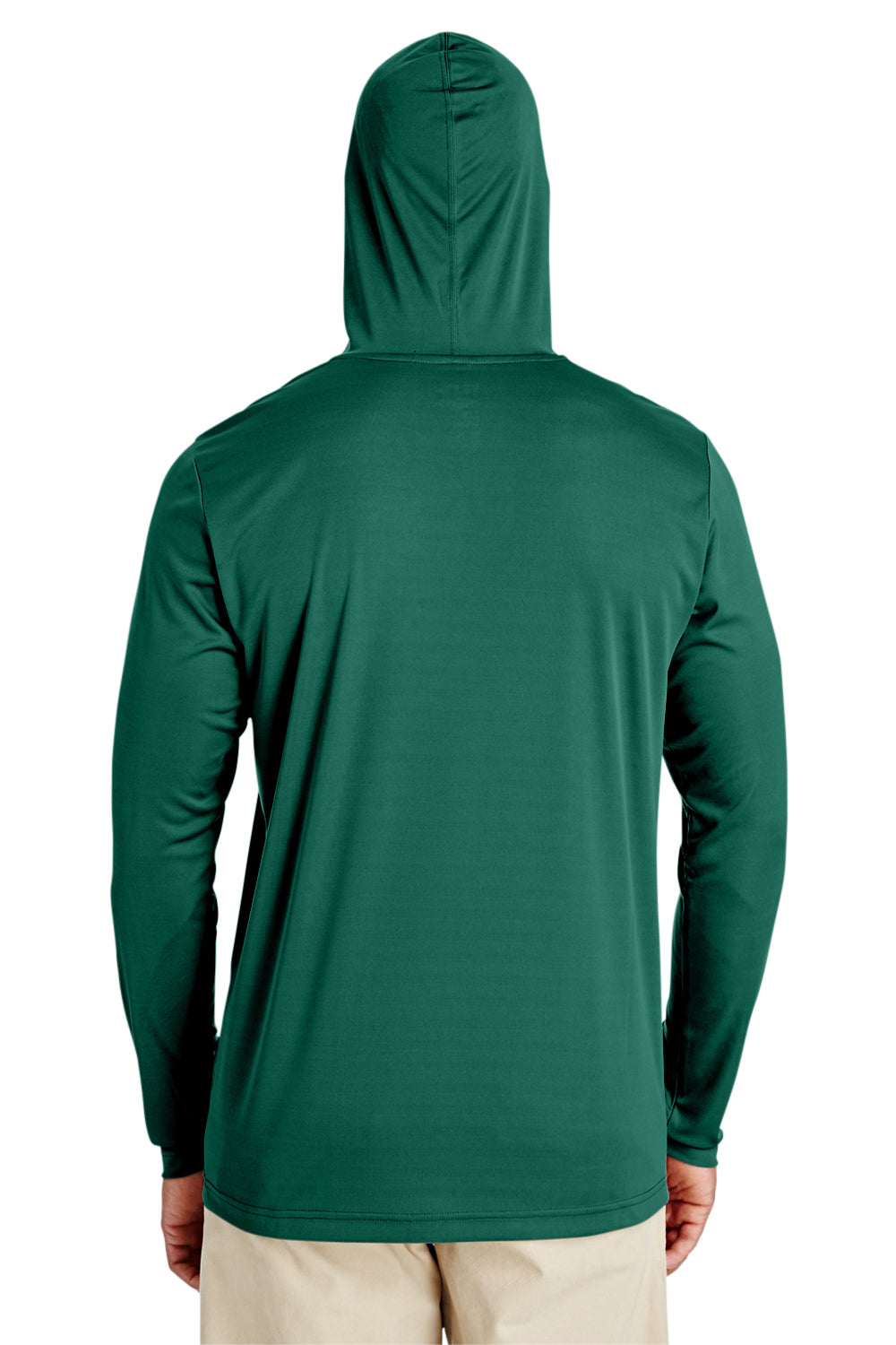 Team 365 TT41 Mens Zone Performance Moisture Wicking Long Sleeve Hooded T-Shirt Hoodie Forest Green Model Back