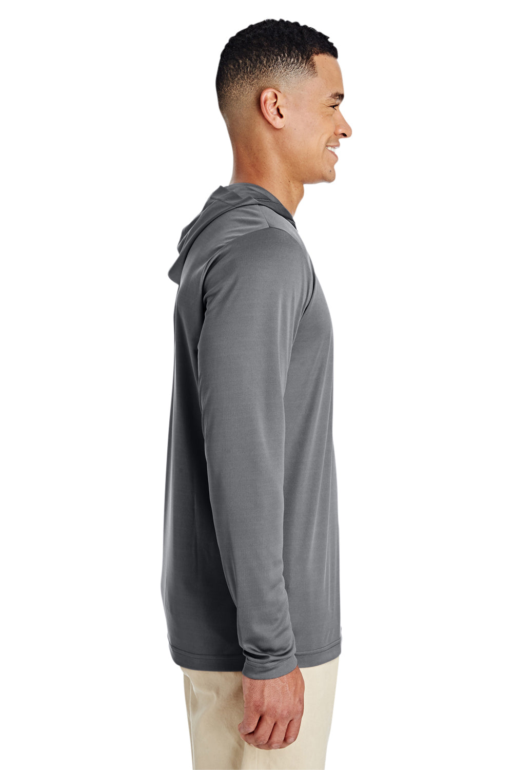 Team 365 TT41 Mens Zone Performance Moisture Wicking Long Sleeve Hooded T-Shirt Hoodie Graphite Grey Model Side