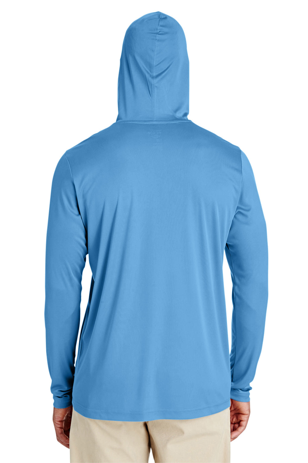 Team 365 TT41 Mens Zone Performance Moisture Wicking Long Sleeve Hooded T-Shirt Hoodie Light Blue Model Back