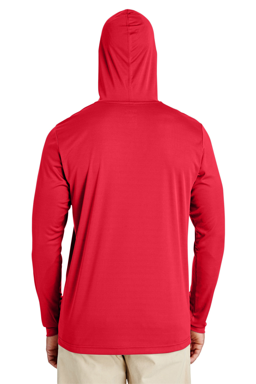 Team 365 TT41 Mens Zone Performance Moisture Wicking Long Sleeve Hooded T-Shirt Hoodie Red Model Back