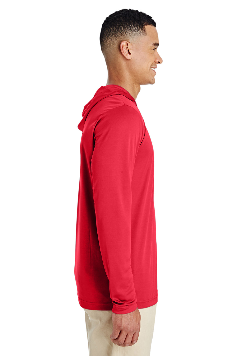 Team 365 TT41 Mens Zone Performance Moisture Wicking Long Sleeve Hooded T-Shirt Hoodie Red Model Side