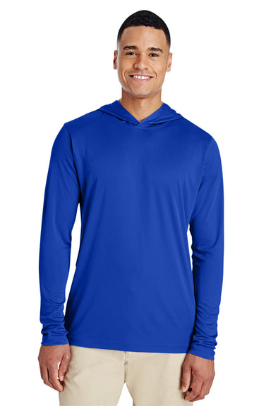 Team 365 TT41 Mens Zone Performance Moisture Wicking Long Sleeve Hooded T-Shirt Hoodie Royal Blue Model Front