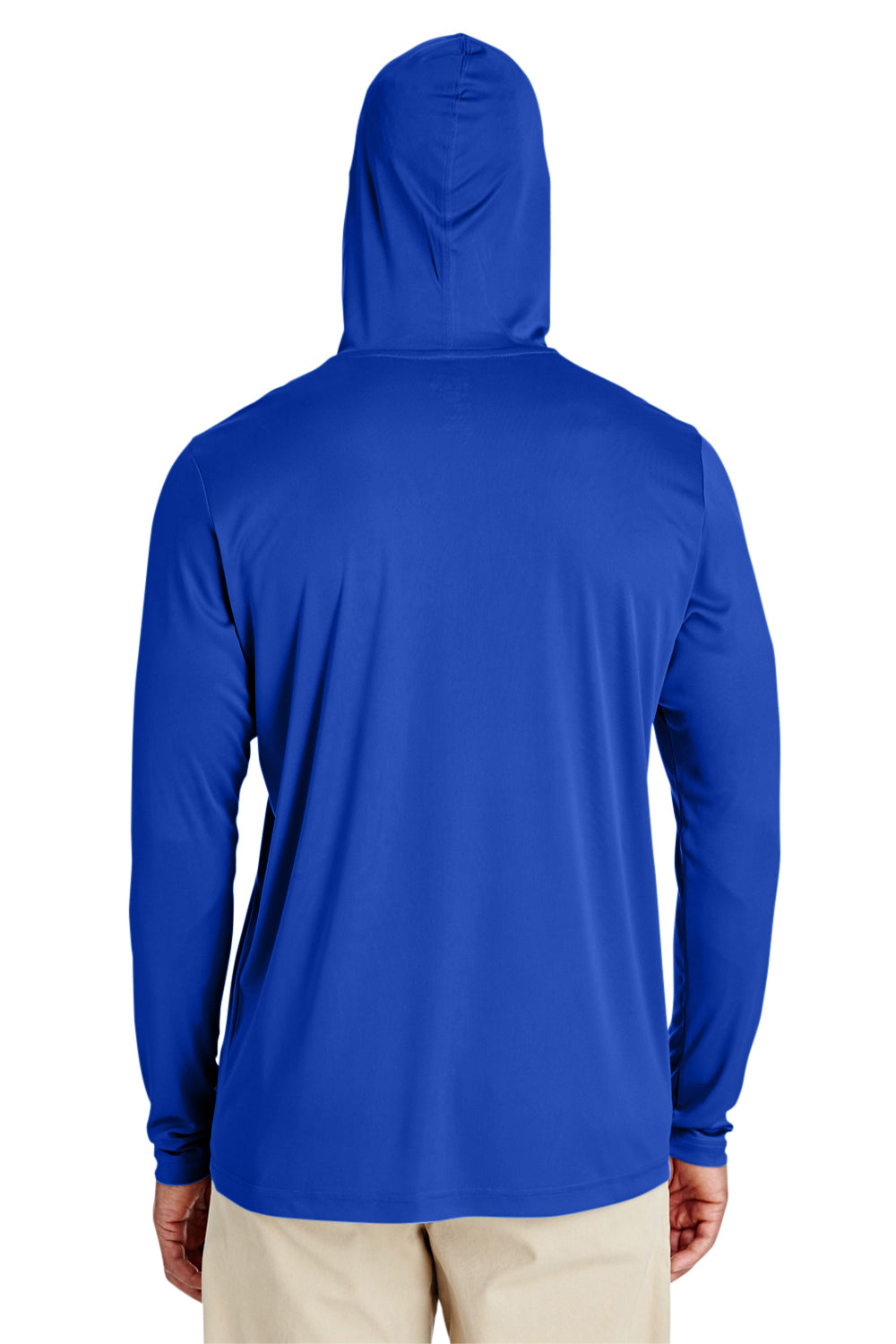 Team 365 TT41 Mens Zone Performance Moisture Wicking Long Sleeve Hooded T-Shirt Hoodie Royal Blue Model Back