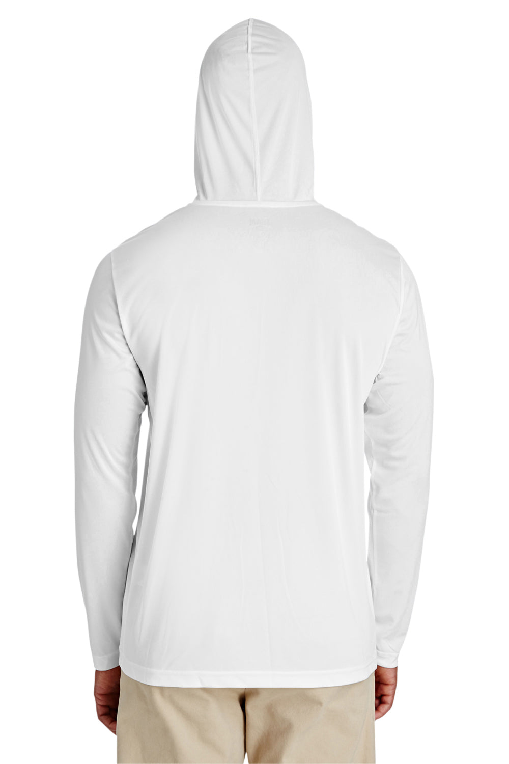 Team 365 TT41 Mens Zone Performance Moisture Wicking Long Sleeve Hooded T-Shirt Hoodie White Model Back