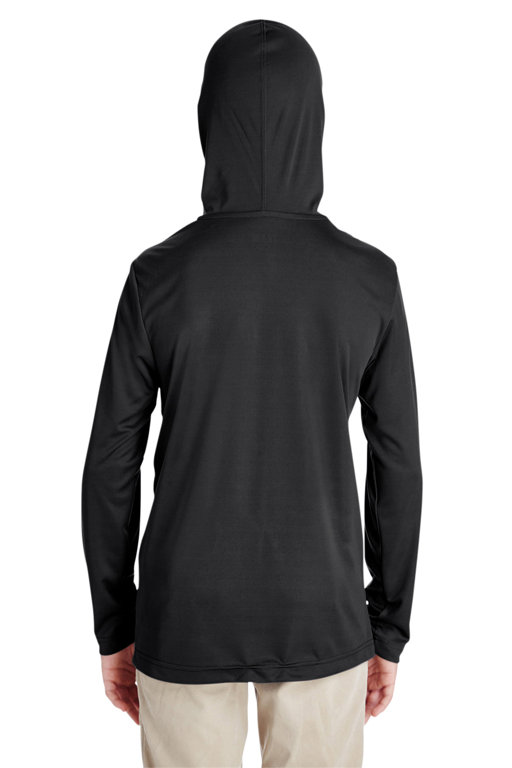 Team 365 TT41Y Youth Zone Performance Moisture Wicking Long Sleeve Hooded T-Shirt Hoodie Black Model Back