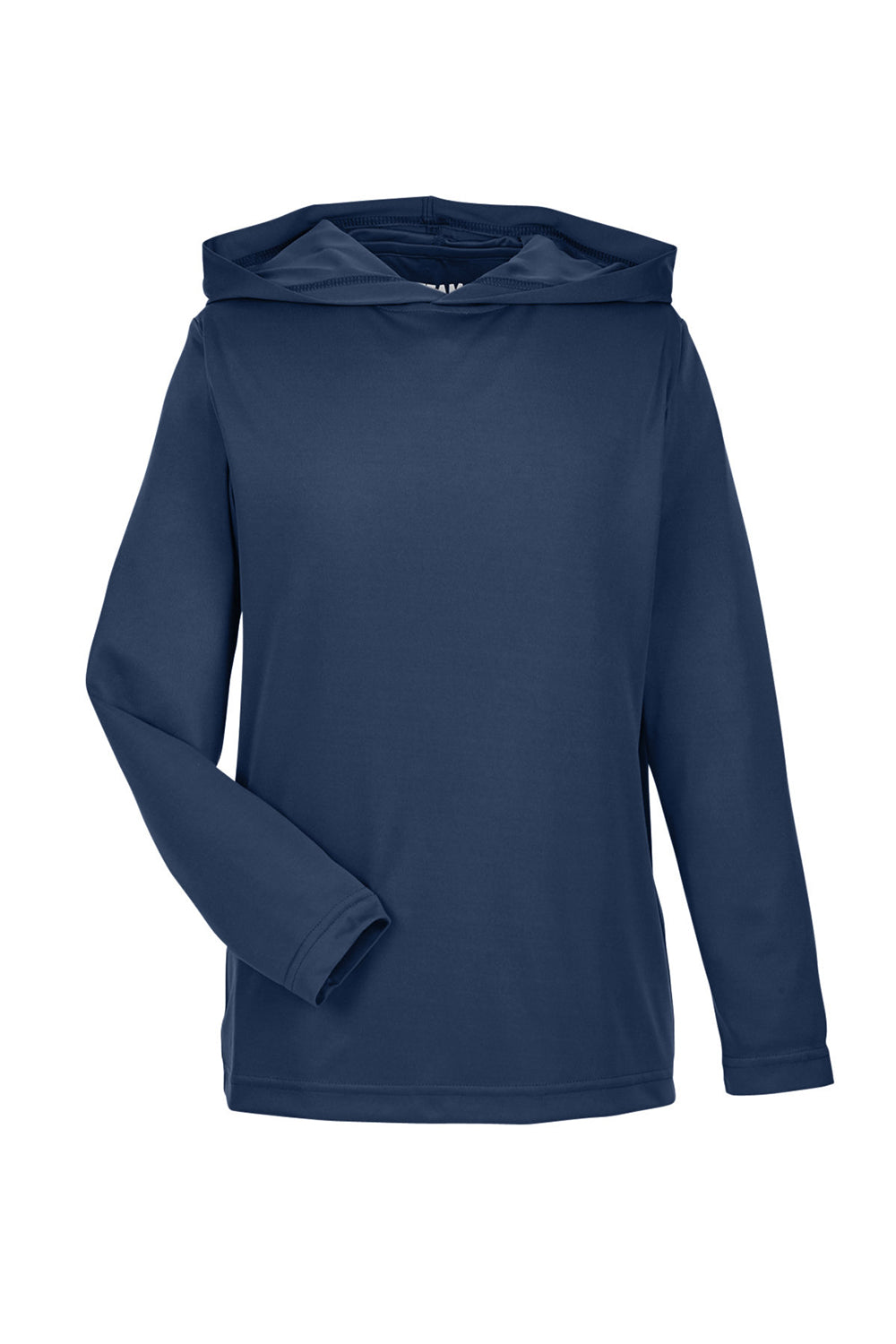 Team 365 TT41Y Youth Zone Performance Moisture Wicking Long Sleeve Hooded T-Shirt Hoodie Dark Navy Blue Flat Front