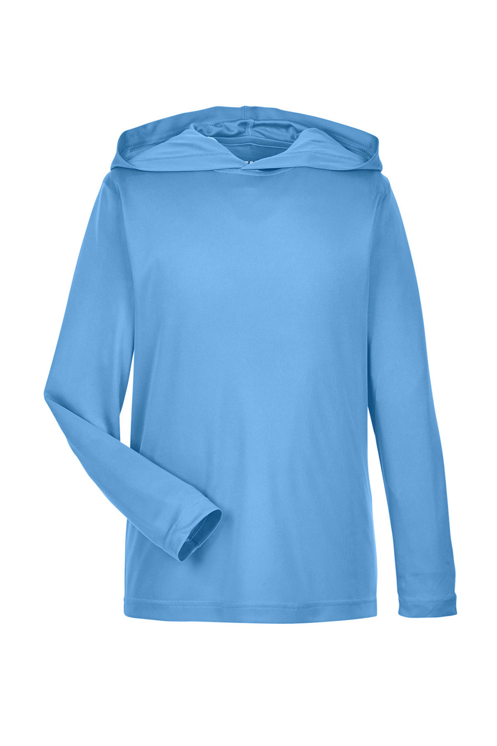 Team 365 TT41Y Youth Zone Performance Moisture Wicking Long Sleeve Hooded T-Shirt Hoodie Light Blue Flat Front