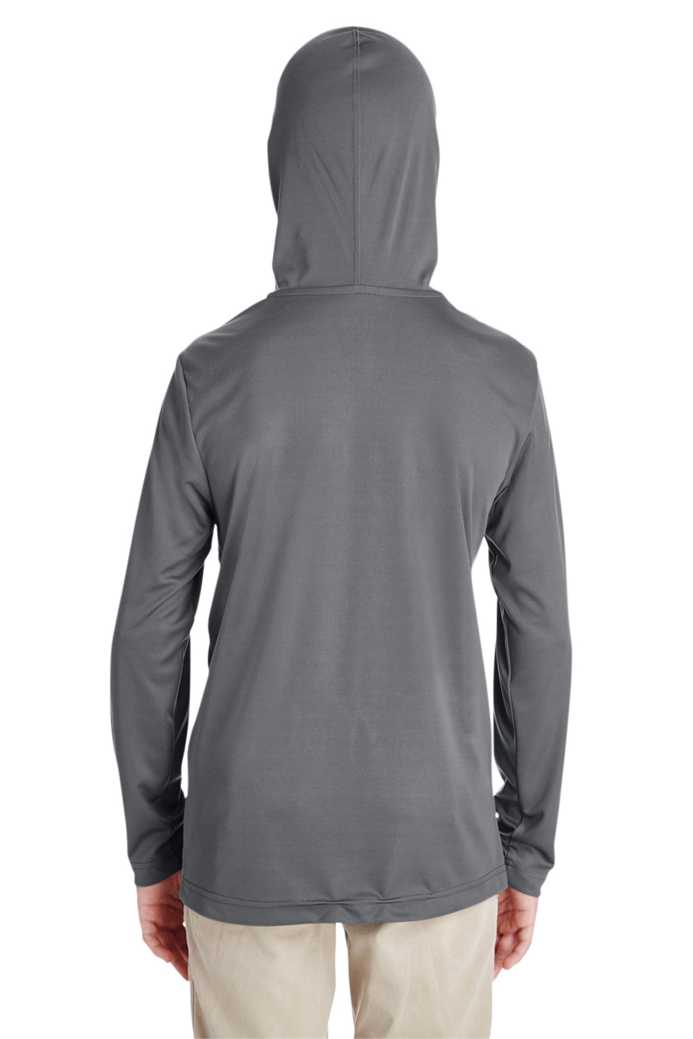 Team 365 TT41Y Youth Zone Performance Moisture Wicking Long Sleeve Hooded T-Shirt Hoodie Graphite Grey Model Back