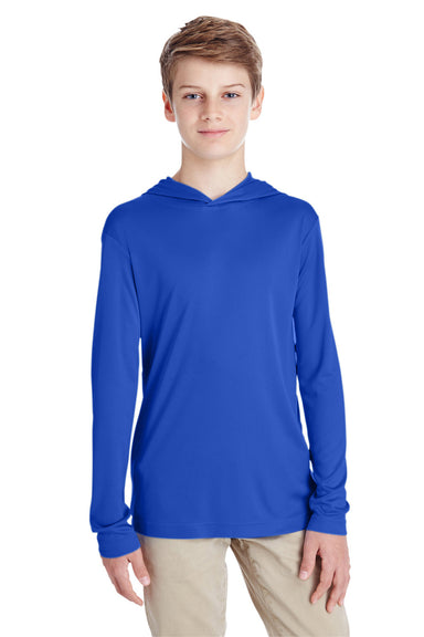 Team 365 TT41Y Youth Zone Performance Moisture Wicking Long Sleeve Hooded T-Shirt Hoodie Royal Blue Model Front