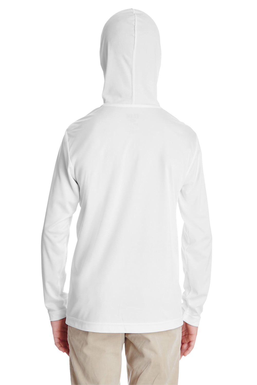 Team 365 TT41Y Youth Zone Performance Moisture Wicking Long Sleeve Hooded T-Shirt Hoodie White Model Back