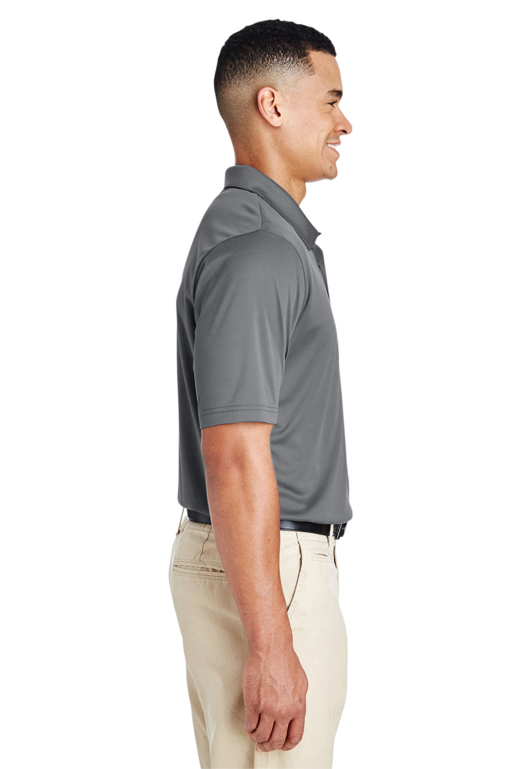 Team 365 TT51 Mens Zone Performance Moisture Wicking Short Sleeve Polo Shirt Graphite Grey Model Side