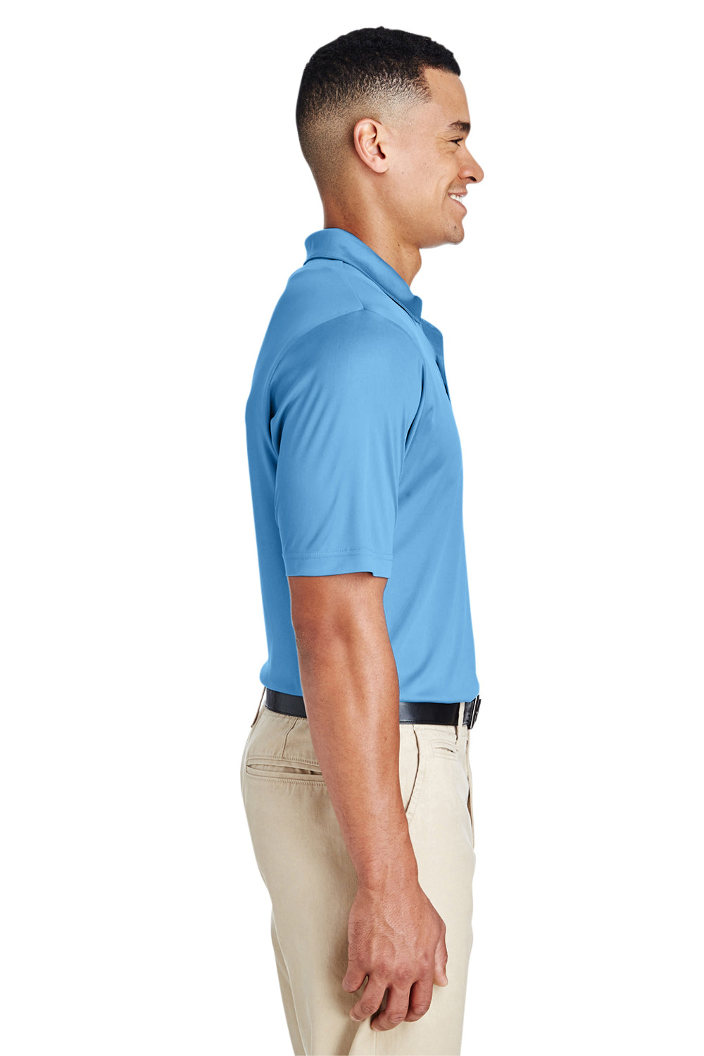 Team 365 TT51 Mens Zone Performance Moisture Wicking Short Sleeve Polo Shirt Light Blue Model Side