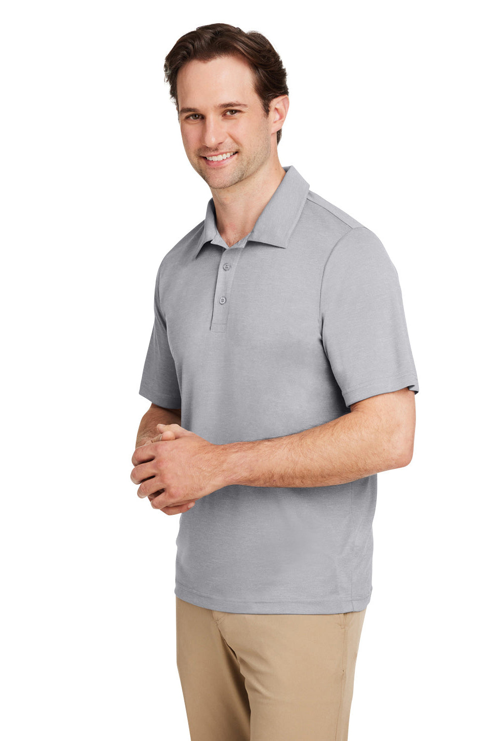 Team 365 TT51H Mens Zone Sonic Moisture Wicking Short Sleeve Polo Shirt Heather Grey Model 3q