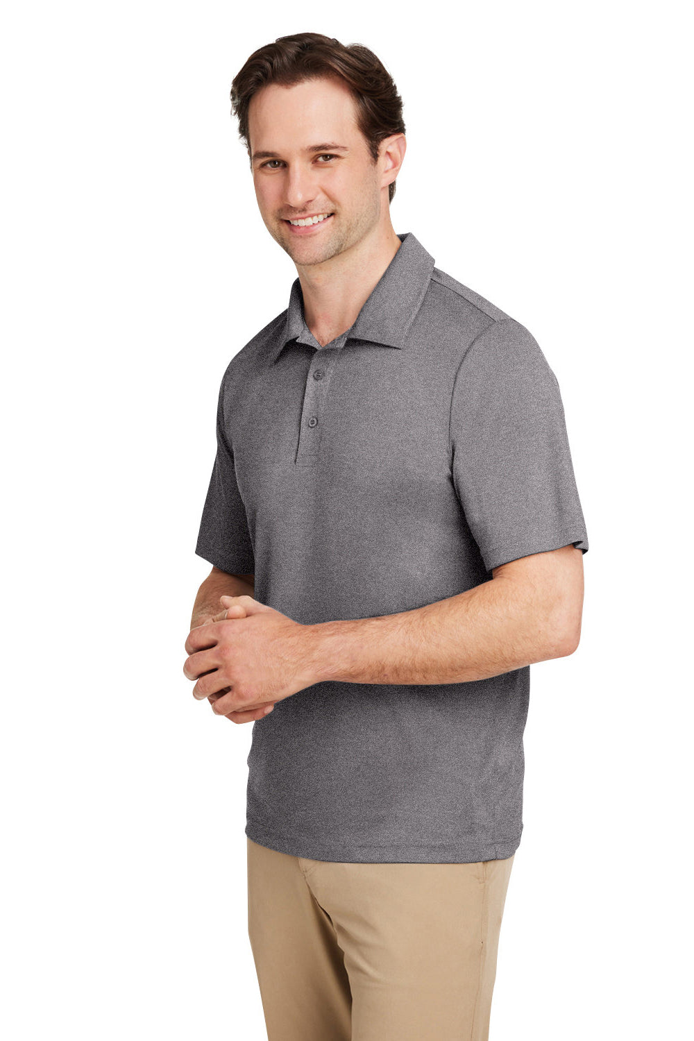 Team 365 TT51H Mens Zone Sonic Moisture Wicking Short Sleeve Polo Shirt Heather Dark Grey Model 3q