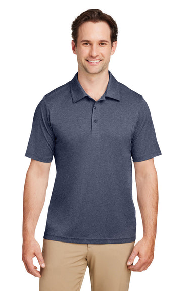 Team 365 TT51H Mens Zone Sonic Moisture Wicking Short Sleeve Polo Shirt Heather Dark Navy Blue Model Front