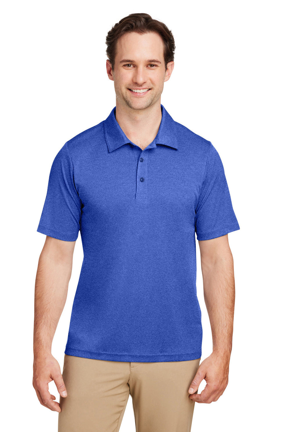 Team 365 TT51H Mens Zone Sonic Moisture Wicking Short Sleeve Polo Shirt Heather Royal Blue Model Front