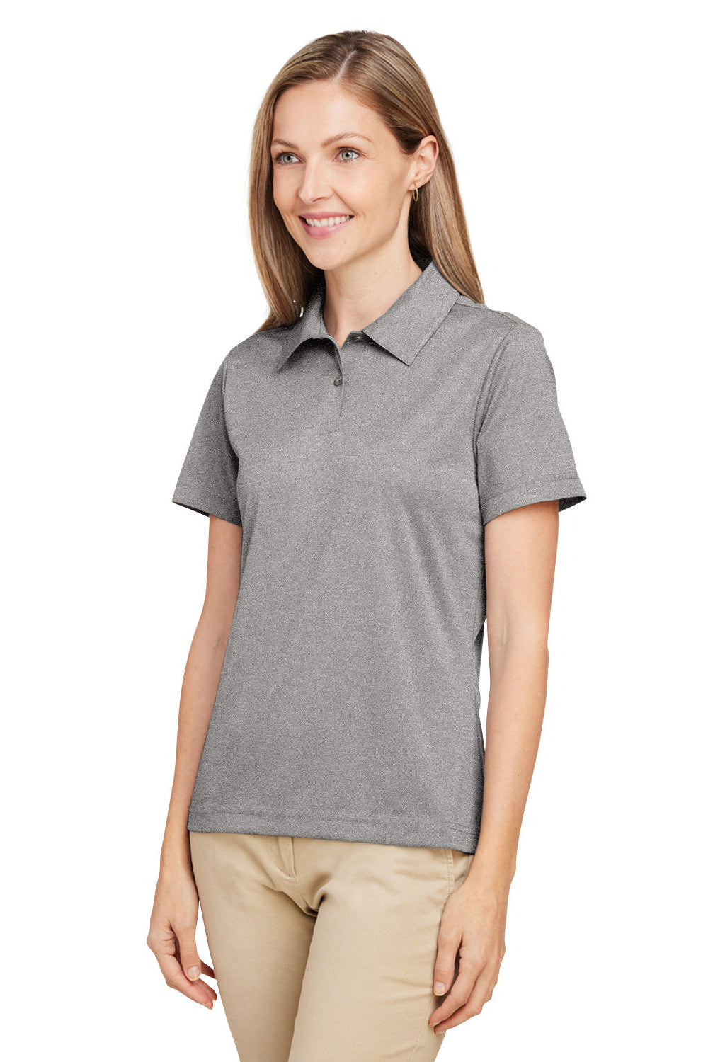 Team 365 TT51HW Womens Zone Sonic Moisture Wicking Short Sleeve Polo Shirt Heather Grey Model 3q