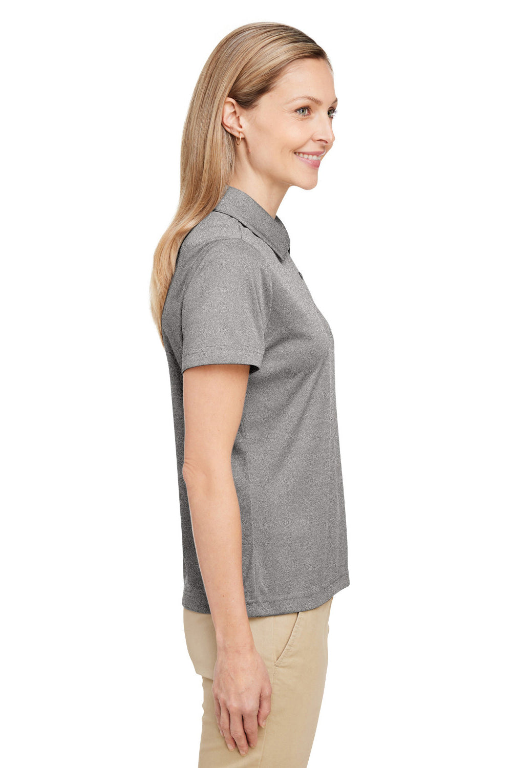 Team 365 TT51HW Womens Zone Sonic Moisture Wicking Short Sleeve Polo Shirt Heather Grey Model Side