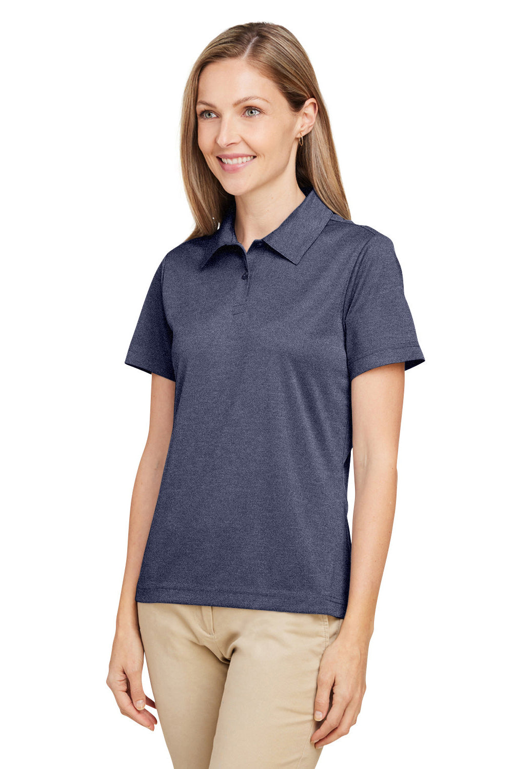 Team 365 TT51HW Womens Zone Sonic Moisture Wicking Short Sleeve Polo Shirt Heather Dark Navy Blue Model 3q