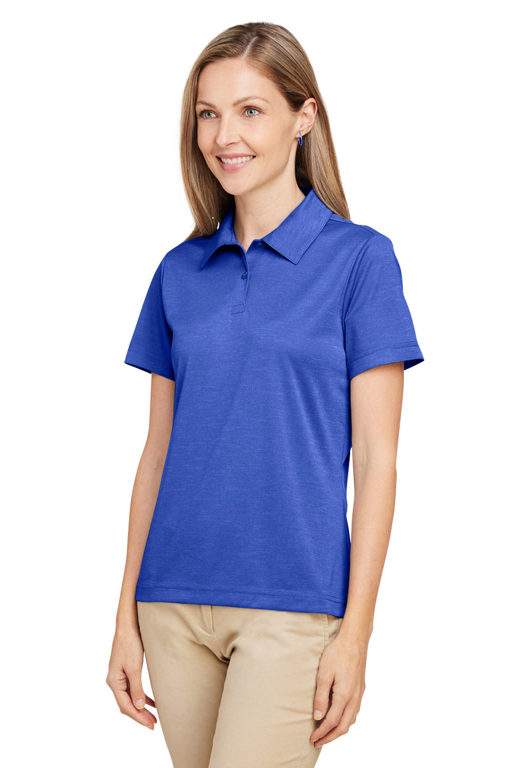 Team 365 TT51HW Womens Zone Sonic Moisture Wicking Short Sleeve Polo Shirt Heather Royal Blue Model 3q