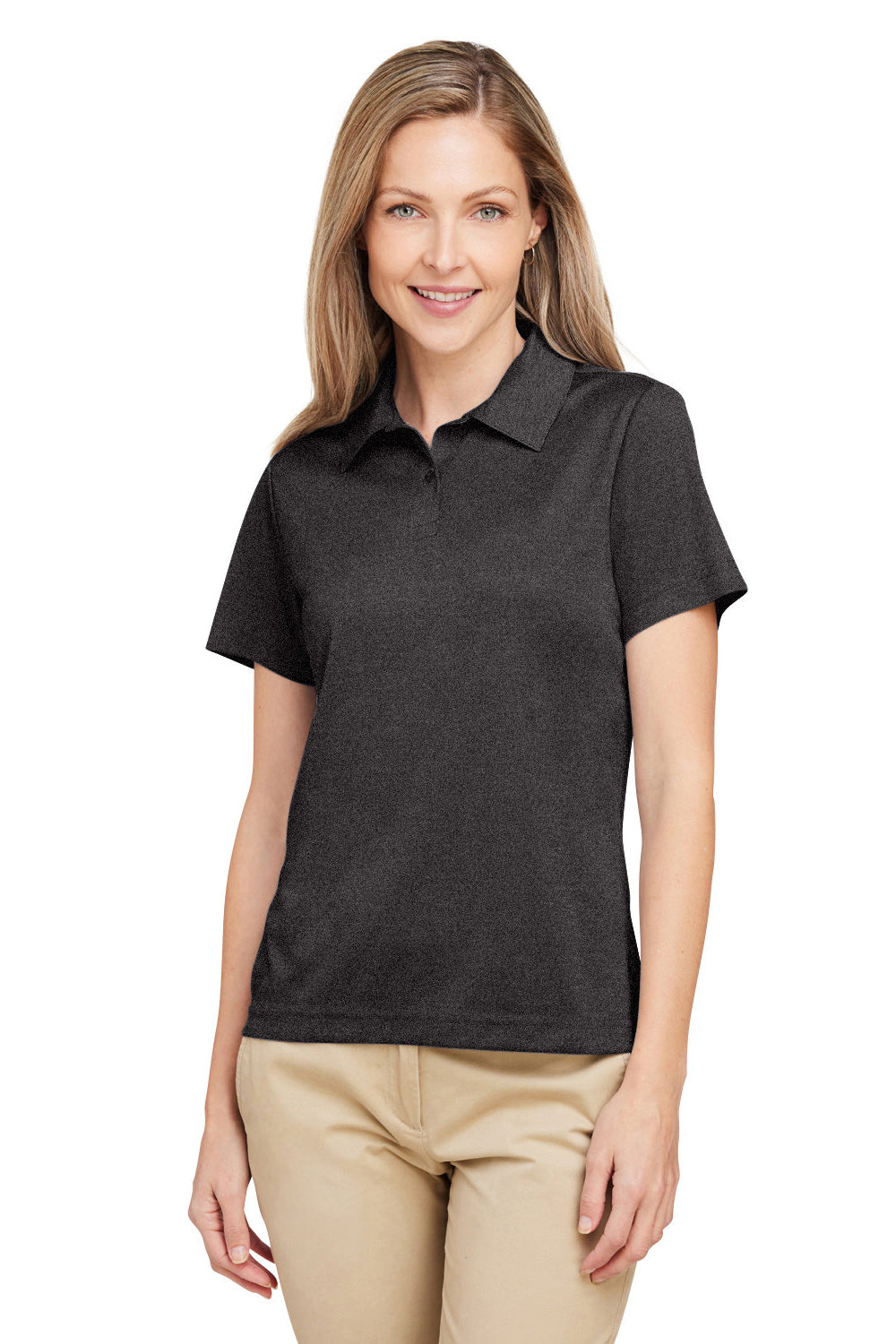 Team 365 TT51HW Womens Zone Sonic Moisture Wicking Short Sleeve Polo Shirt Heather Black Model Front