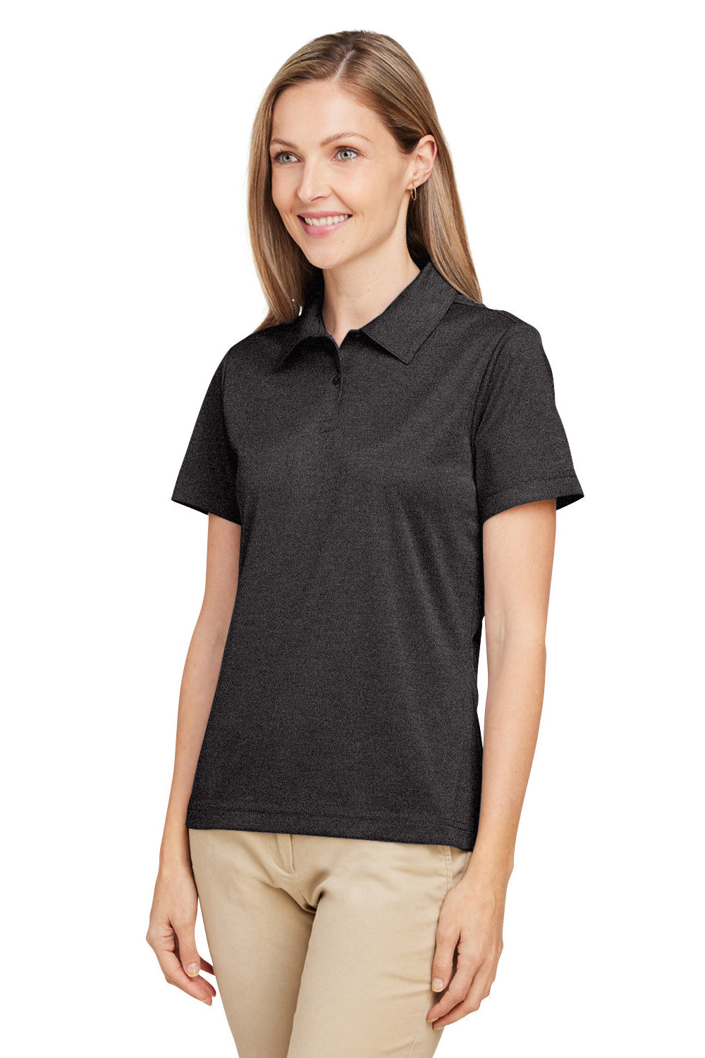 Team 365 TT51HW Womens Zone Sonic Moisture Wicking Short Sleeve Polo Shirt Heather Black Model 3q