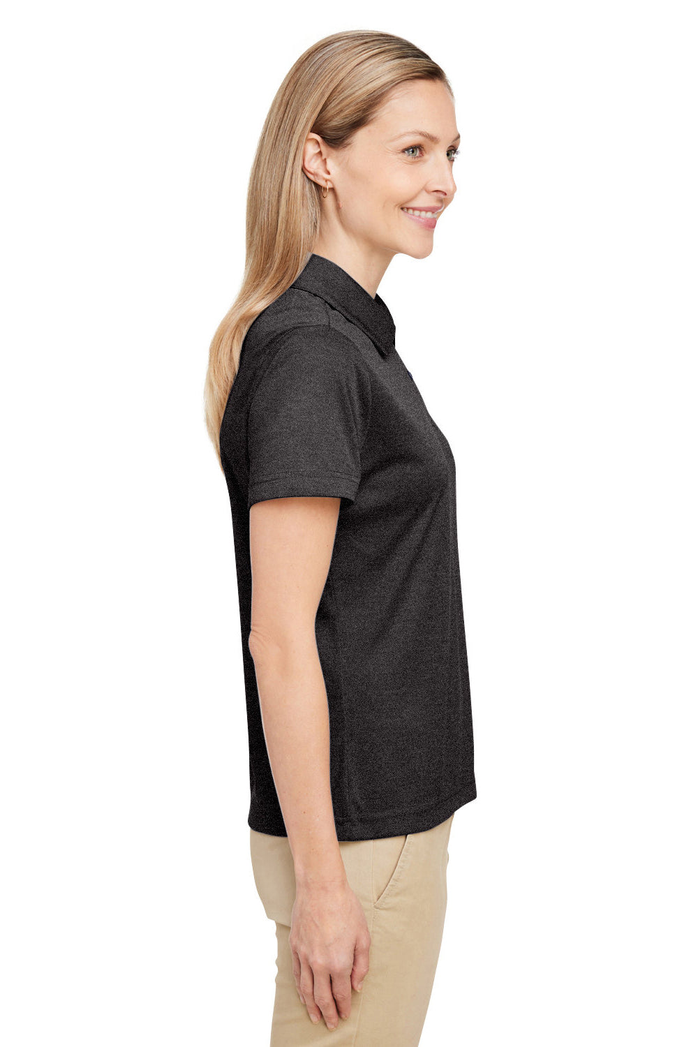 Team 365 TT51HW Womens Zone Sonic Moisture Wicking Short Sleeve Polo Shirt Heather Black Model Side