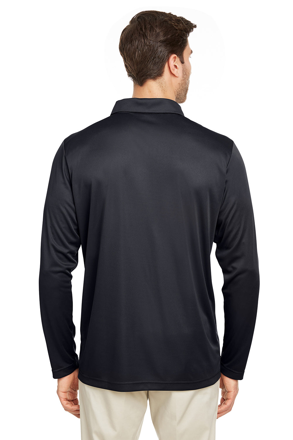 Team 365 TT51L Mens Zone Sonic Moisture Wicking Long Sleeve Polo Shirt Black Model Back