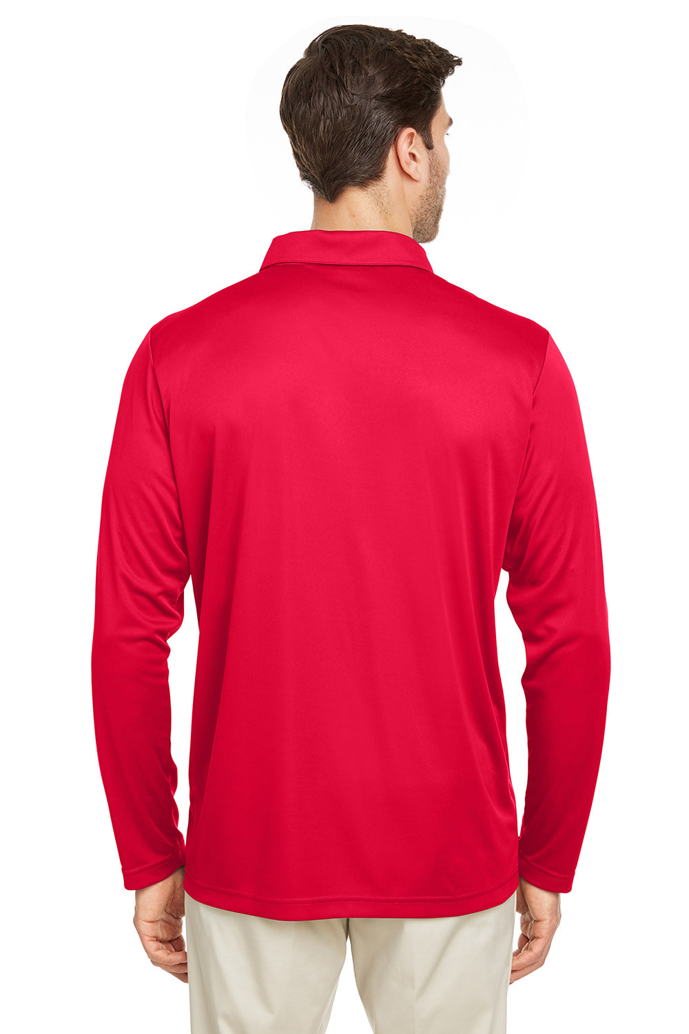 Team 365 TT51L Mens Zone Sonic Moisture Wicking Long Sleeve Polo Shirt Red Model Back