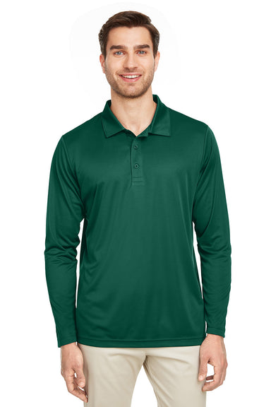 Team 365 TT51L Mens Zone Sonic Moisture Wicking Long Sleeve Polo Shirt Forest Green Model Front